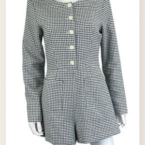 Sage Blue, Beige and White Houndstooth Romper